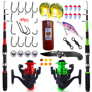 Kit De Pesca Vara e Molinete Completo 2 Vara Telescópicas 2 Molinetes mais Acessórios Conjunto de 10 Kg (REF06)