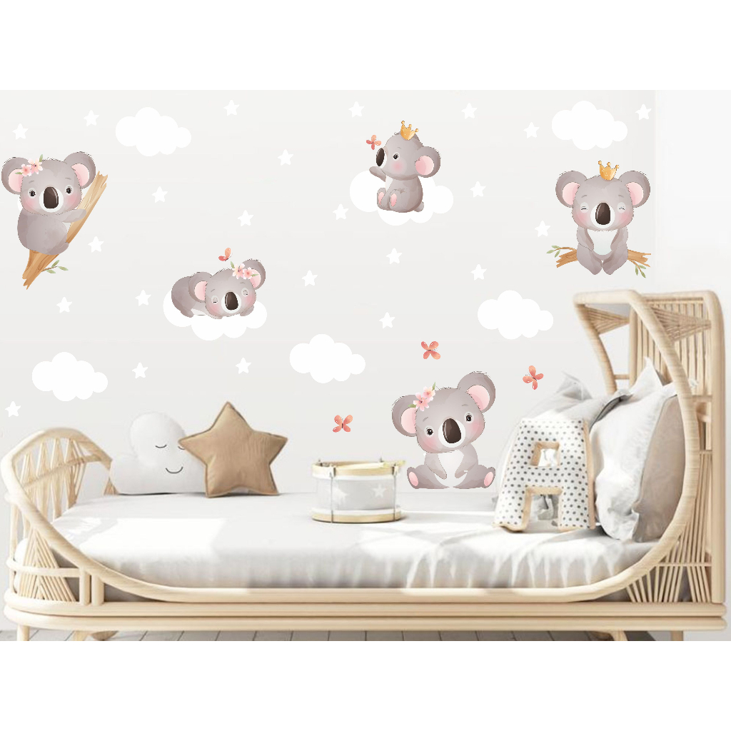 Adesivo de Parede Coalas Cute Baby e Nuvens brancas | Shopee Brasil