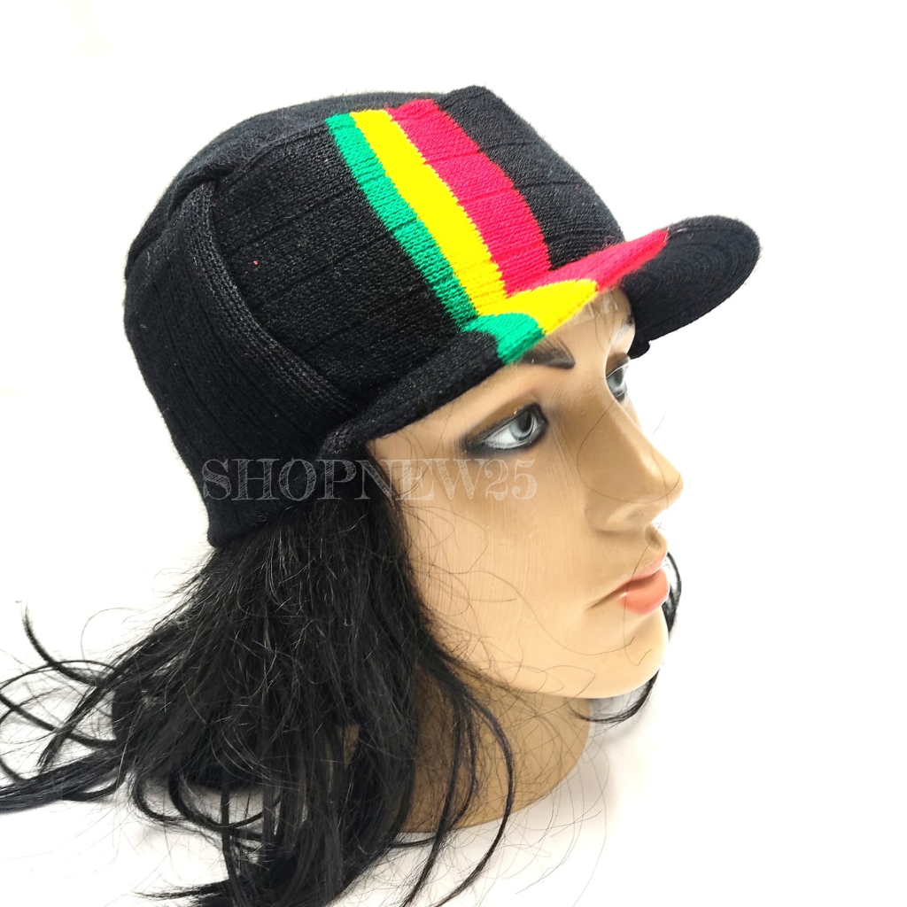 Boné Cap Estilo Touca de Lã Cores Reggae Cobre Metade das Orelhas