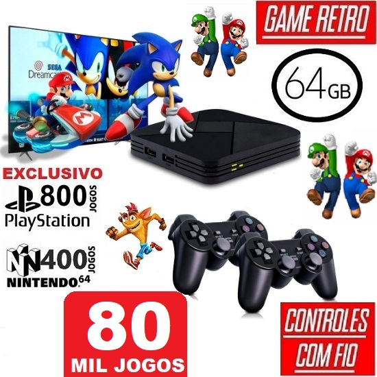Video Game Retro PS PRO + 80.000 Mil jogos + 82 Sistemas + 2 Controles PS