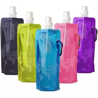 Kit c/10 Garrafa de Água Squeeze Dobrável com Mosquetão 480ml