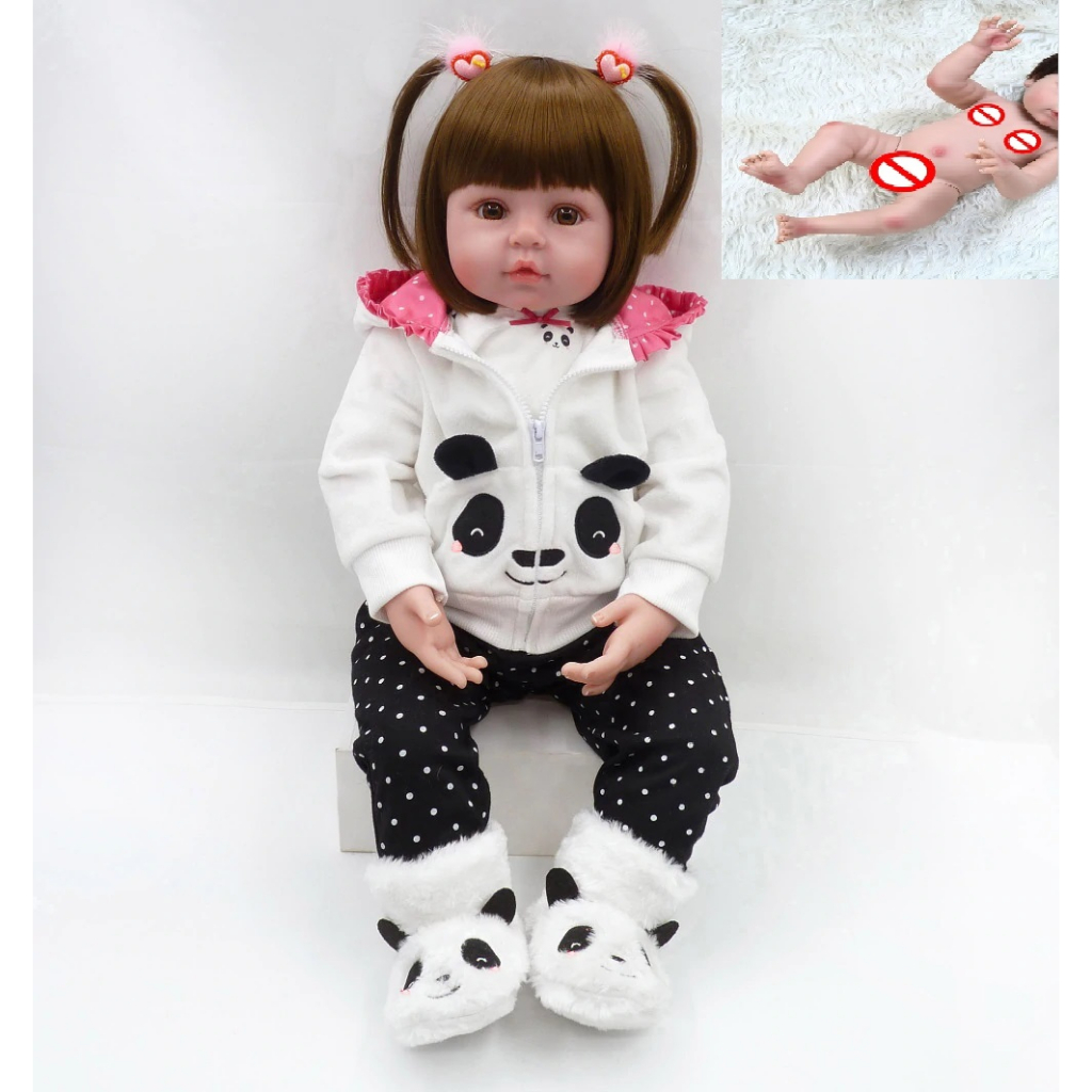 Brastoy Boneca Bebê Reborn Menina Silicone Panda Olhos Castanhos 48cm Pode  Dar Banho : : Brinquedos e Jogos