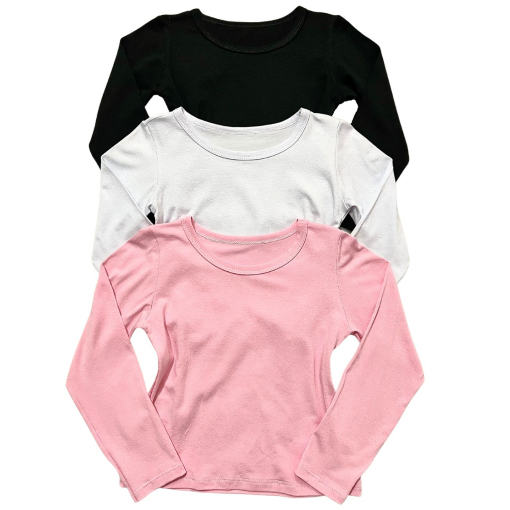 Kit 3 Blusas Manga Longa Basica Segunda Pele Infantil Menina