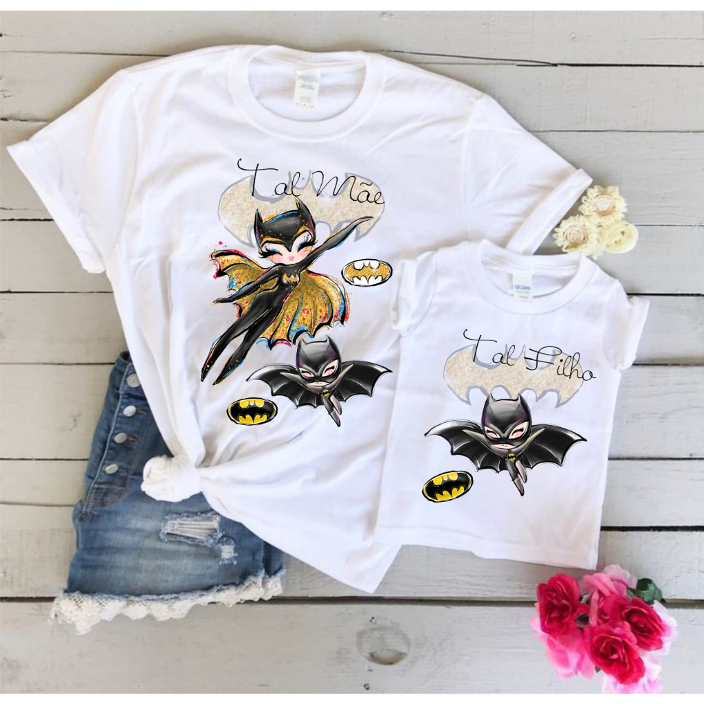 Kit Camisa Batman Batgirl Tal Mãe Tal Filho Filha Dia Das Mães Geek