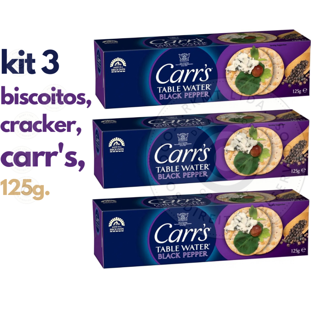 Kit 3 Biscoito Cracker Table Water Black Pepper Carr's 125g Importado ...