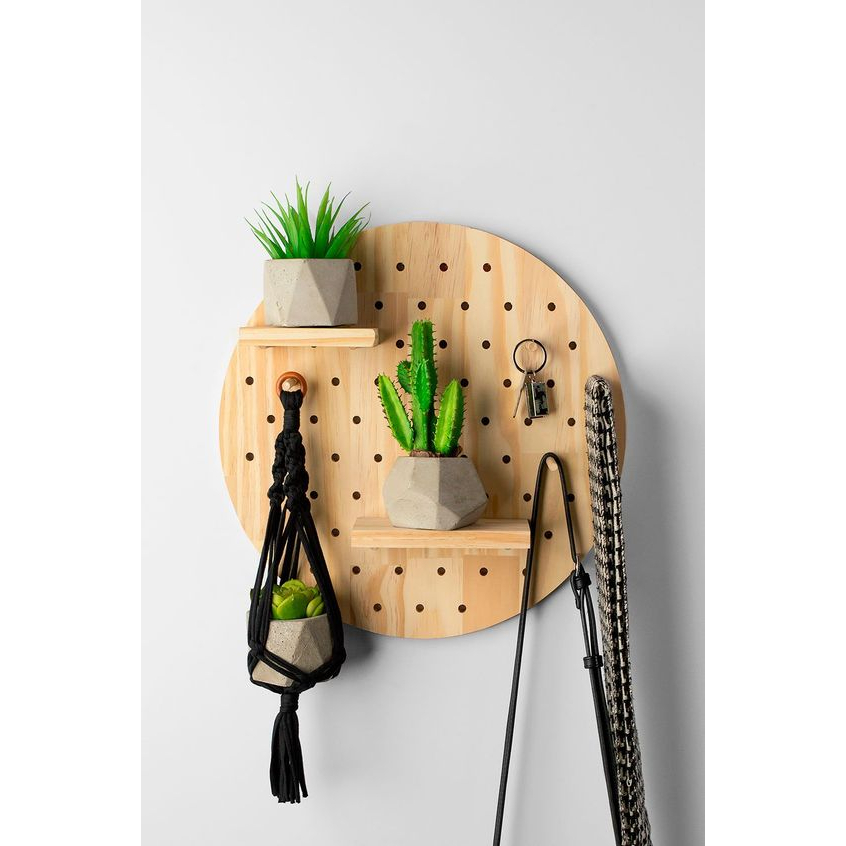 Painel Pegboard com Prateleiras Madeira Pinus