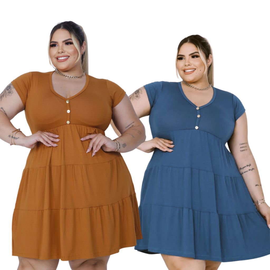 Kit 2 Vestidos Plus Size Rodado Moda Evangélica E Gola V