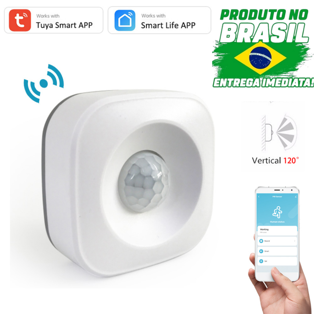Sensor de Presença Detector Movimento Inteligente Wifi Tuya Compatível com Alexa e Google Home