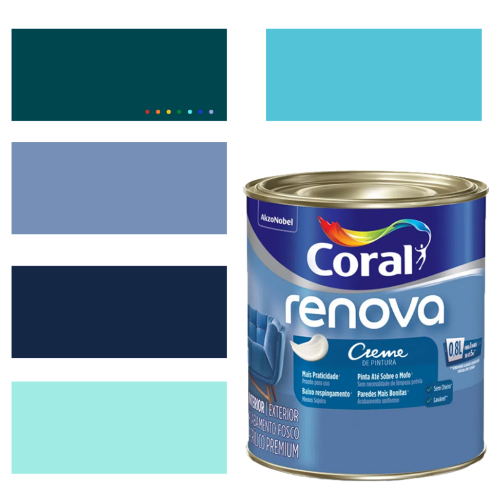 Tinta Parede Acrílica Coral Renova Cores 2023 Azul Melodia 800ml Lavável Antimofo Premium