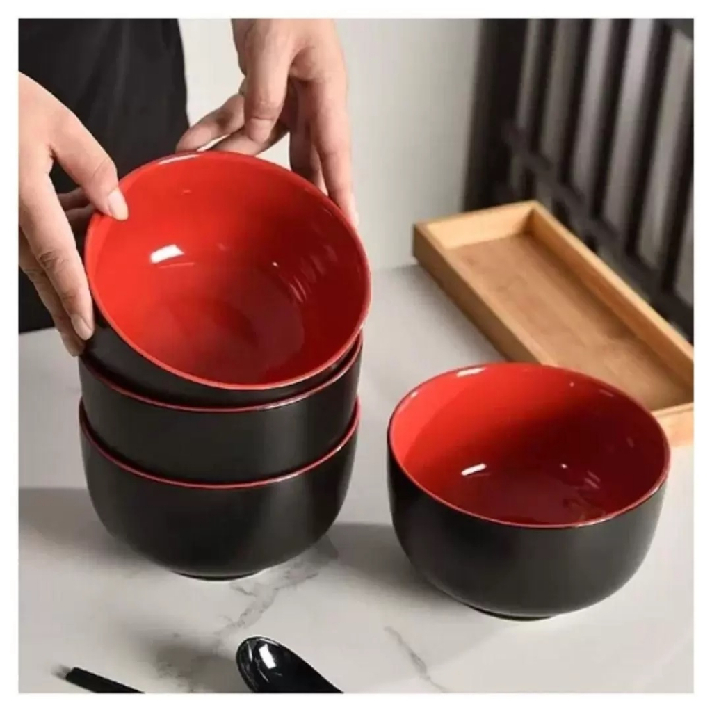 Plato Hondo De Melamina Negro Lucky Star (6.5") - Japonés Para Sopa, Ensalada O Snacks