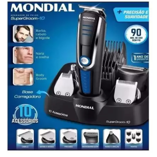 Aparador de Pelos Mondial Super Groom 10 em 1 - 1 Velocidade com Acessórios