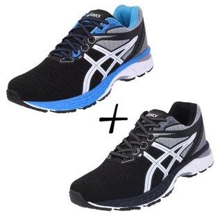 Kit 2 Tênis Masculino Academia Leve Macio Confortável Preto Azul + Preto Cinza