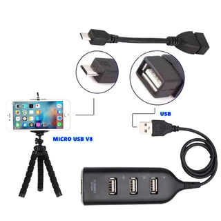 Kit Mobilador Gamer Para Celular Otg Micro Usb V8 + Hub 4 Portas Usb + Suporte Tripé Adaptador Teclado Mouse Pen Drive em Oferta na Shopee