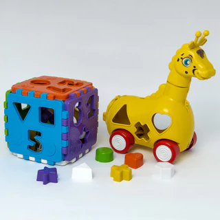 KIT 2 Brinquedos Educativo Girafa Lola e cubo didatico de montar C/blocos Kendy Brinquedos