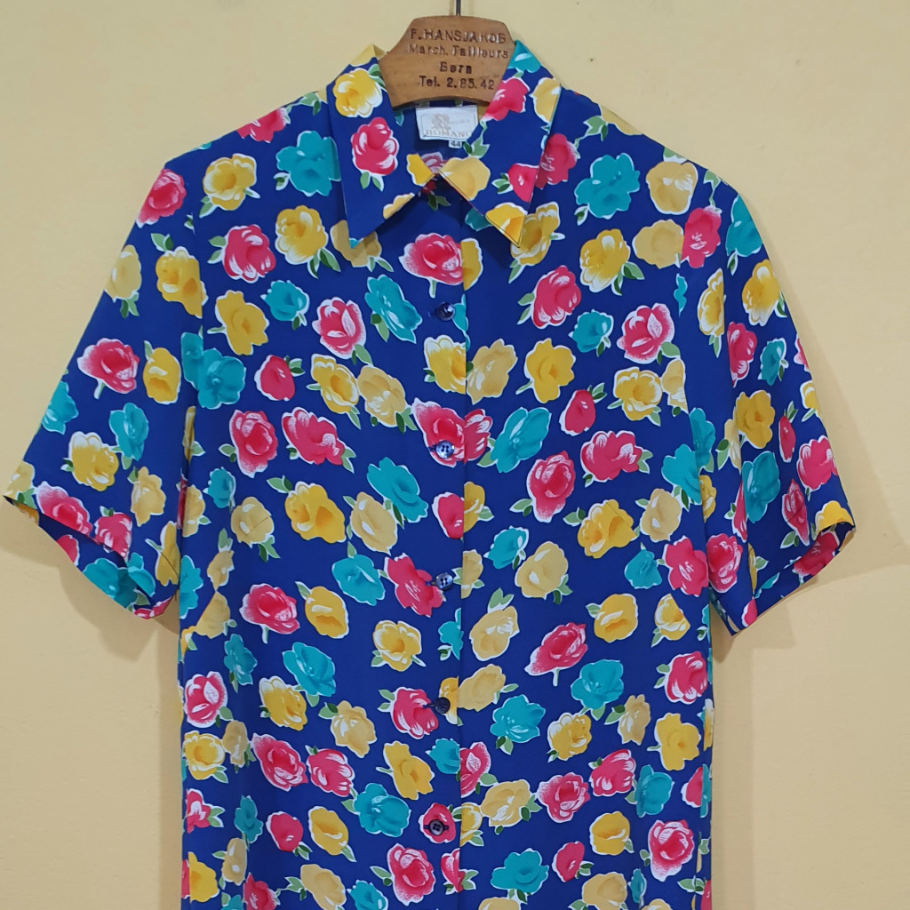 Chemise Vintage Homme Années 80 – Motif Floral Graphique – Taille L
