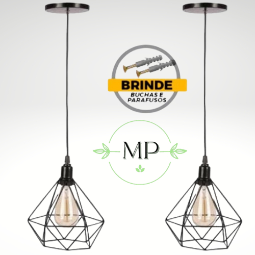Kit 2 Pendente Lustre Luminária Aramado Diamante Preto