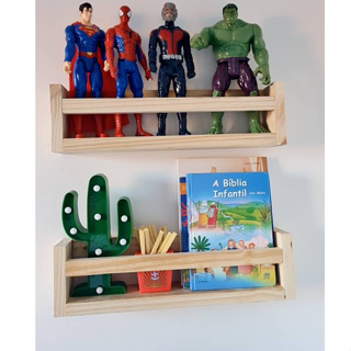 kit 2 Prateleiras 60cm Nicho em Pinus Para Livros e Bonecas