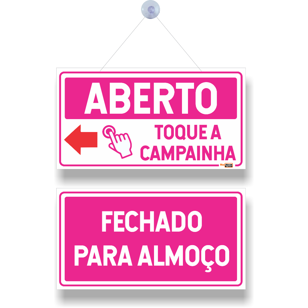 Placa Aberto Toque Campainha Seta Esquerda E Fechado Almo O Rosa