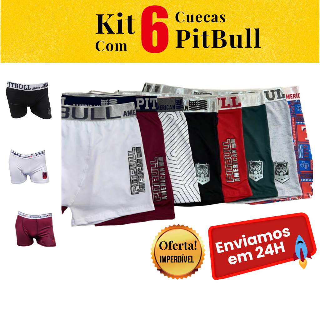 Kit 06 Cuecas Boxer Pitbull - Coeca Box Masculino | Shopee Brasil