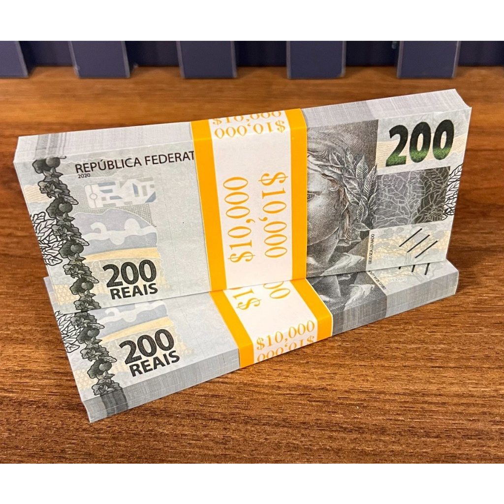 Notas De Dinheiro Falso 200 Reais Kit Com 100 Cédulas Fake