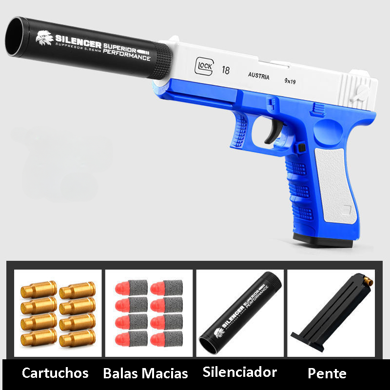 Arminha de Brinquedo AirSoft Prata +1000 Bolinhas / Pistola de