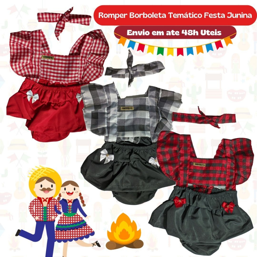 Macacão Caipira São João Festa Junina - Incríveis Pequenos - Fantasia Bebê  e Criança, Moda Infantil