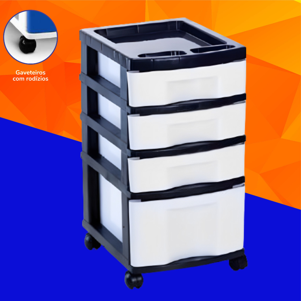 GAVETEIRO BRANCO COM 4 GAVETAS E COM RODINHAS - 571