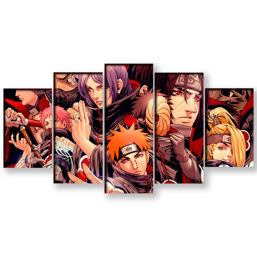 Quadro 5 Peça Decorativo Sharingan Naruto Anime Itachi Folha Full hd Top  promoção