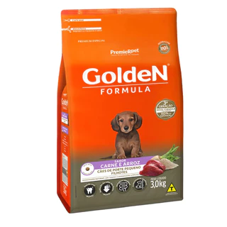 Ração Golden Mini Bits Cães Filhote Raça Peq Carne,Arroz 3Kg