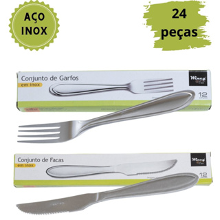 Jogo Talheres Garfo Faca Inox 24 Peças Bar/restaurante Bufffet Faqueiro