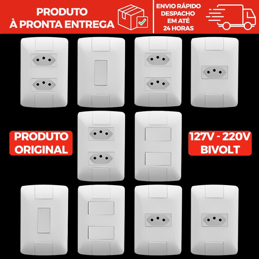 Tomadas 10a 20a Interruptores Tramontina Aria Apagador Paralelo/Simples 4x2 Monte seu kit