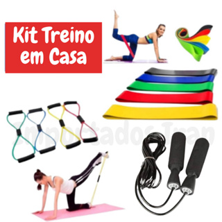 Kit Treine Em Casa Completo Elástico Extensor Cross Tube + Corda de Pular + Kit com 5 Faixas
