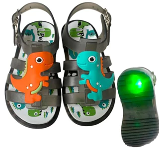 Sandália dinossauro colorido verão papete infantil led menino juju shoes
