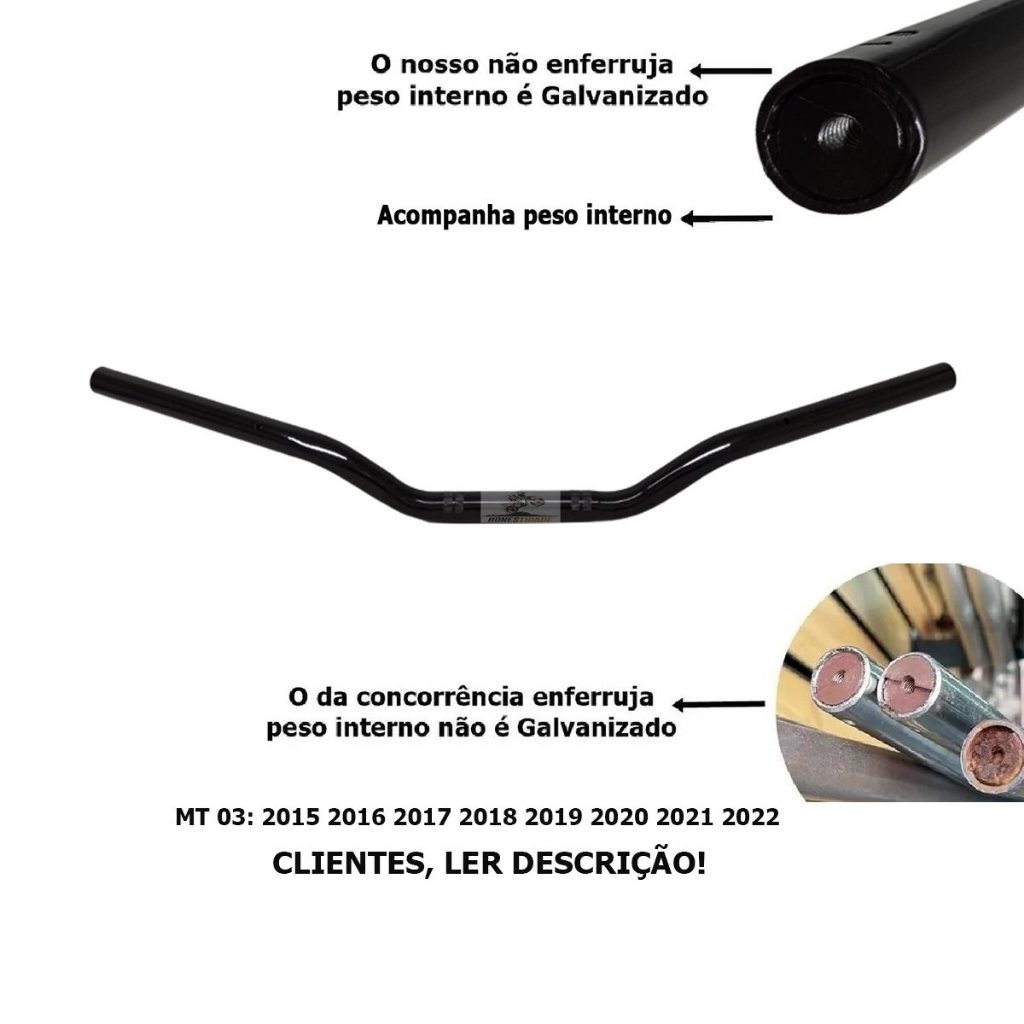 Guidão Yamaha Mt 03 Mt03 Mt-03 2015 2016 2017 2018 2019 2020 2021 2022 Preto