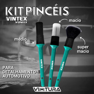 Kit 3 Pinceis para detalhamento automotivo Vintex Vonixx médio macio e super macio