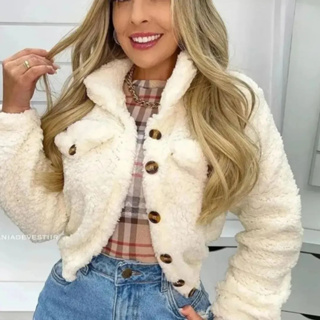 Casaco Teddy Cropped Pelucia Jaqueta Quentinha Tedy / Ted Blogueira