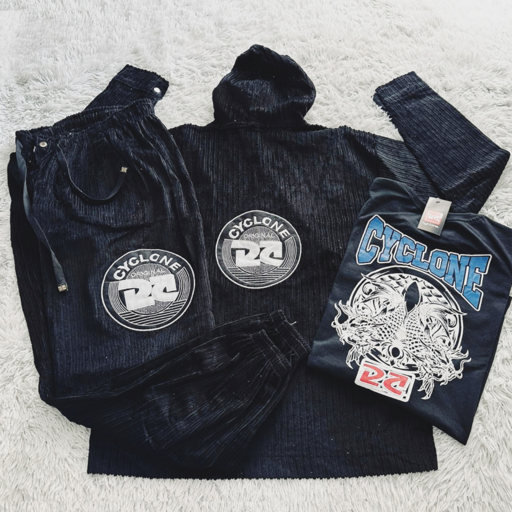 Jaqueta Da Cyclone Veludo Preta Breck + Calça De Quebrada Pop e Camiseta Algodão Top
