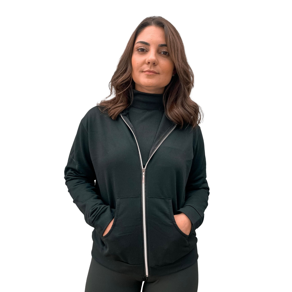 Casaco Feminino Inverno de Moletom Moletinho de Zíper com Capuz e Bolso Agasalho Frio Blusa Frio Ganguru