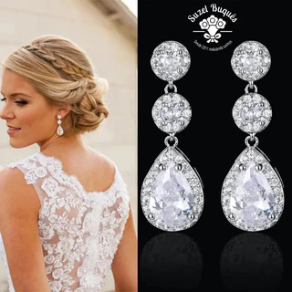 Brinco Noiva Strass Zirconia Prata Festa Debutante Casamento