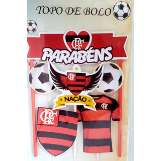 TOPPER BOLO FLAMENGO COM 4 UNID - TOPPER BOLO FLAMENGO - RICA FESTAS