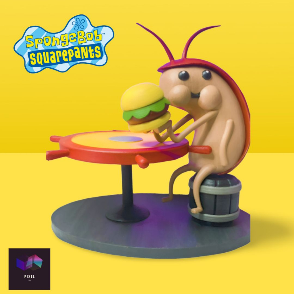 Barata comendo Hamburguer meme Bob Esponja decoração feito em impressora 3D Presente Exclusivo
