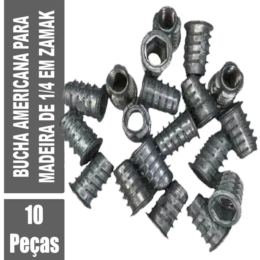 10 Un - Bucha Americana Para Madeira Moveis 1/4 x 19mm - Fabio Ferragens