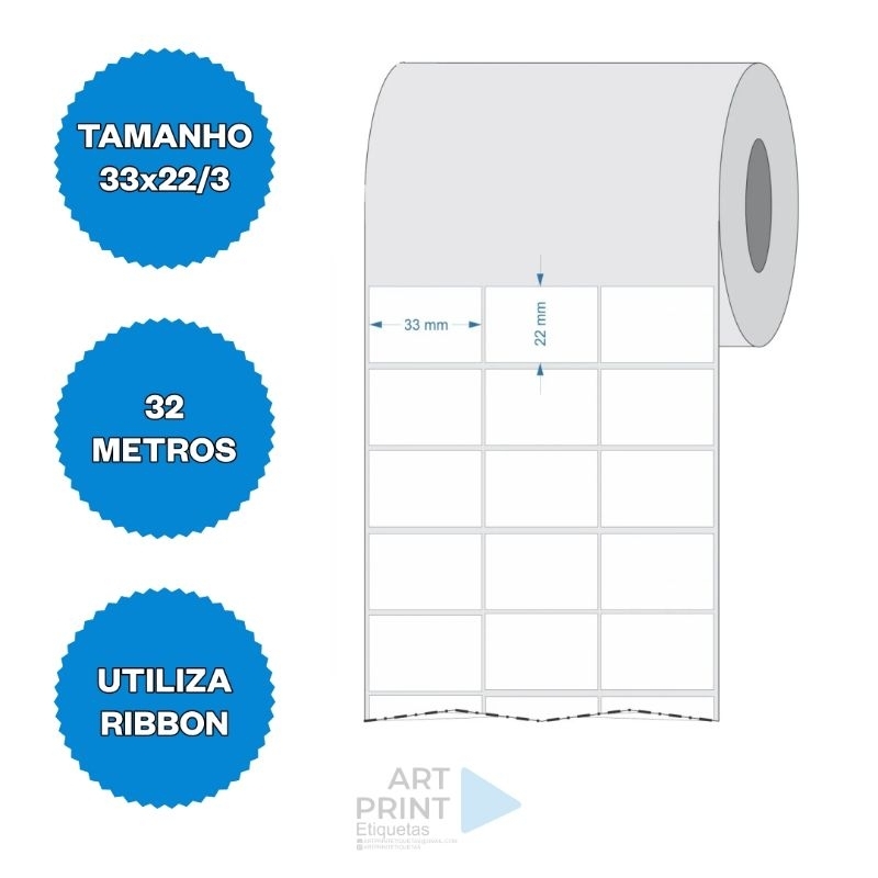 Etiqueta 33x22 3 Colunas Papel Couchê kit 10 Rolos
