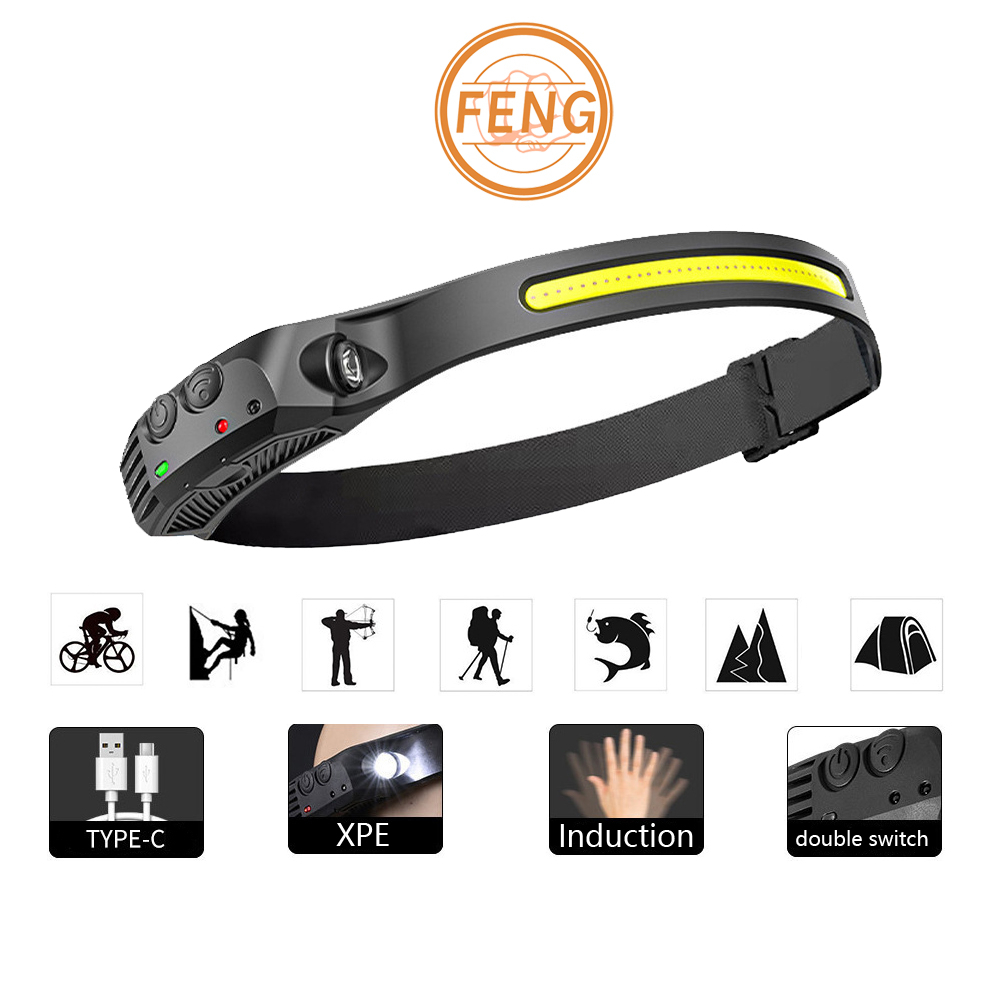 Lanterna de Cabeça Recarregável Led Corpo Motion Camping Torch Light Lamp Com Usb
