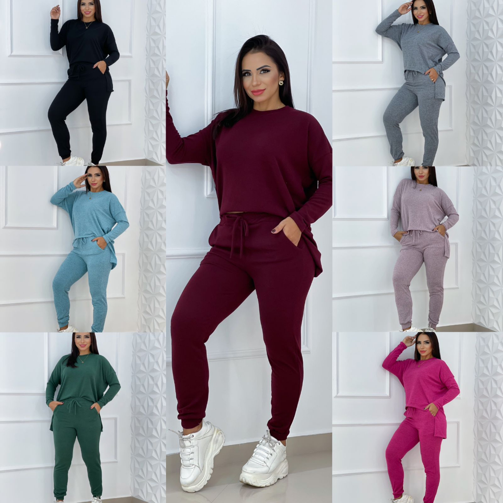 Conjunto de Lanzinha Feminino 2 Peças: Calça e Blusa de Manga Longa com Gola Redonda para um Look Confortável e Elegante