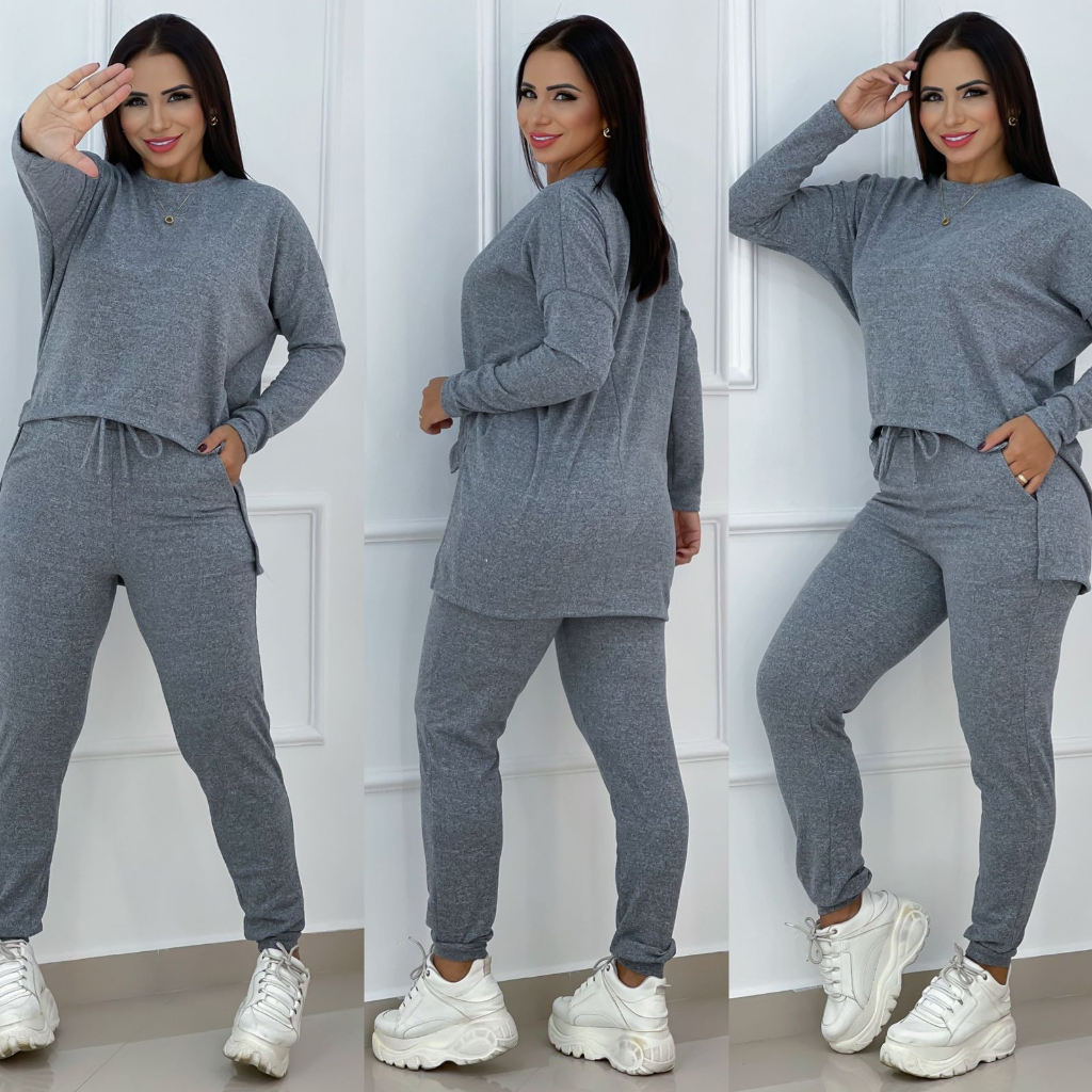 Conjunto de Lanzinha Feminino 2 Peças: Calça e Blusa de Manga Longa com ...