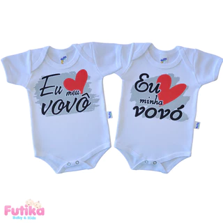 Kit 2 Bodys Bebê Eu Amo Vovô e Vovó Divertido Frase Temático 100% Algodão Bori Bore Recém Nascido