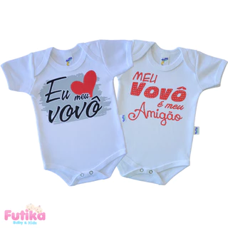 Kit 2 Body Bebê Vovô Divertido Personagem Infantil Neném Presente 100% Algodão Bori Bore Recém Nascido