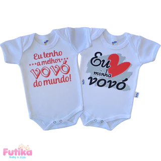 Kit 2 Body Roupa Bebê Vovó Frase Divertido Presente Infantil Gravidez Mesversário 100% Algodão Bori Bore Recém Nascido