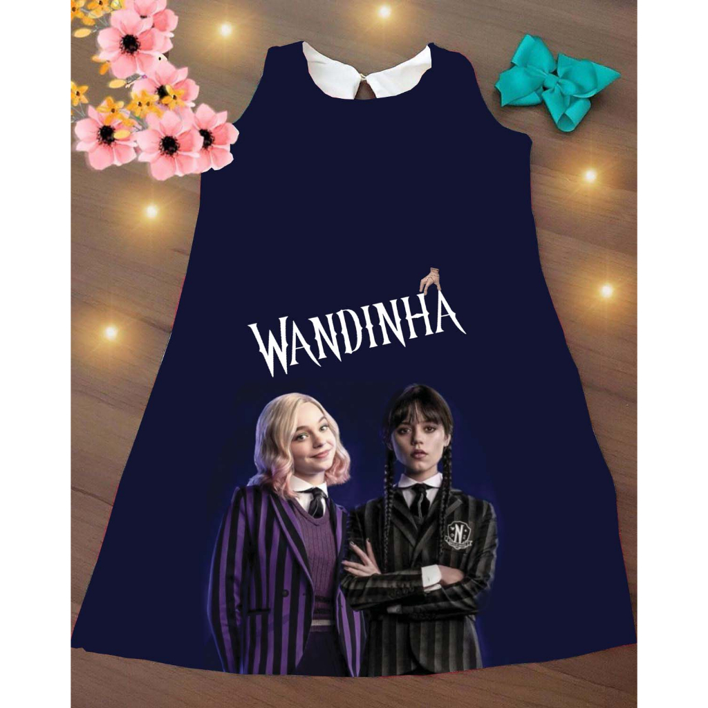 Vestido Trapézio Infantil Wandinha Addans Roupa infantil Enid